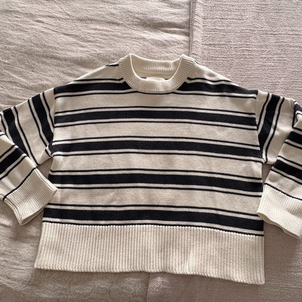 Part Two Striped Cotton Crew Neck Oversized  Pullover Sweater